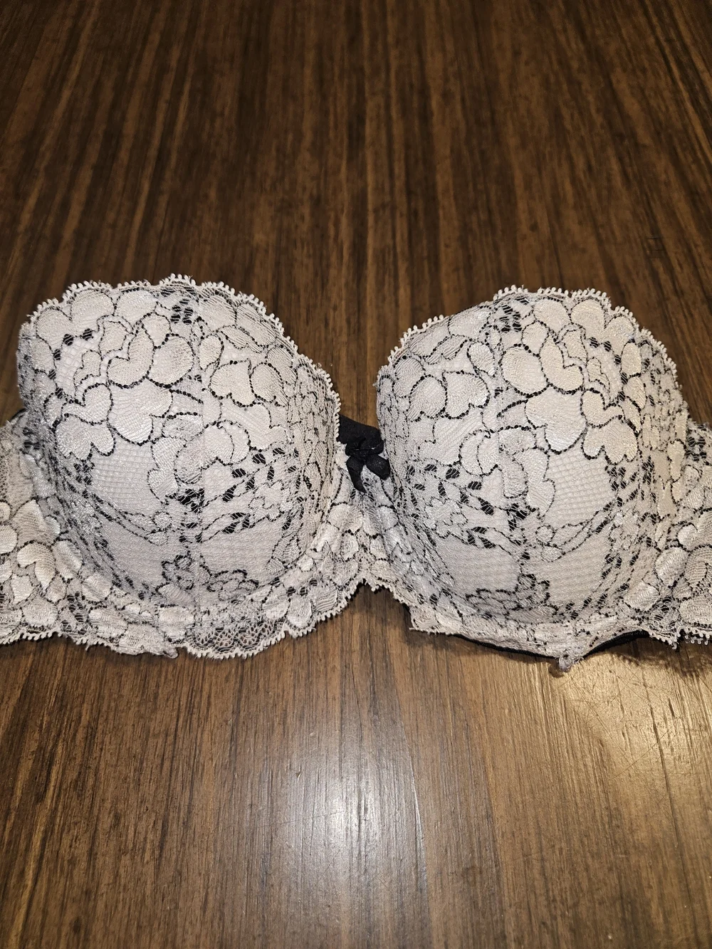Victoria's Secret White Lace Strapless Bra with Black Floral Lace